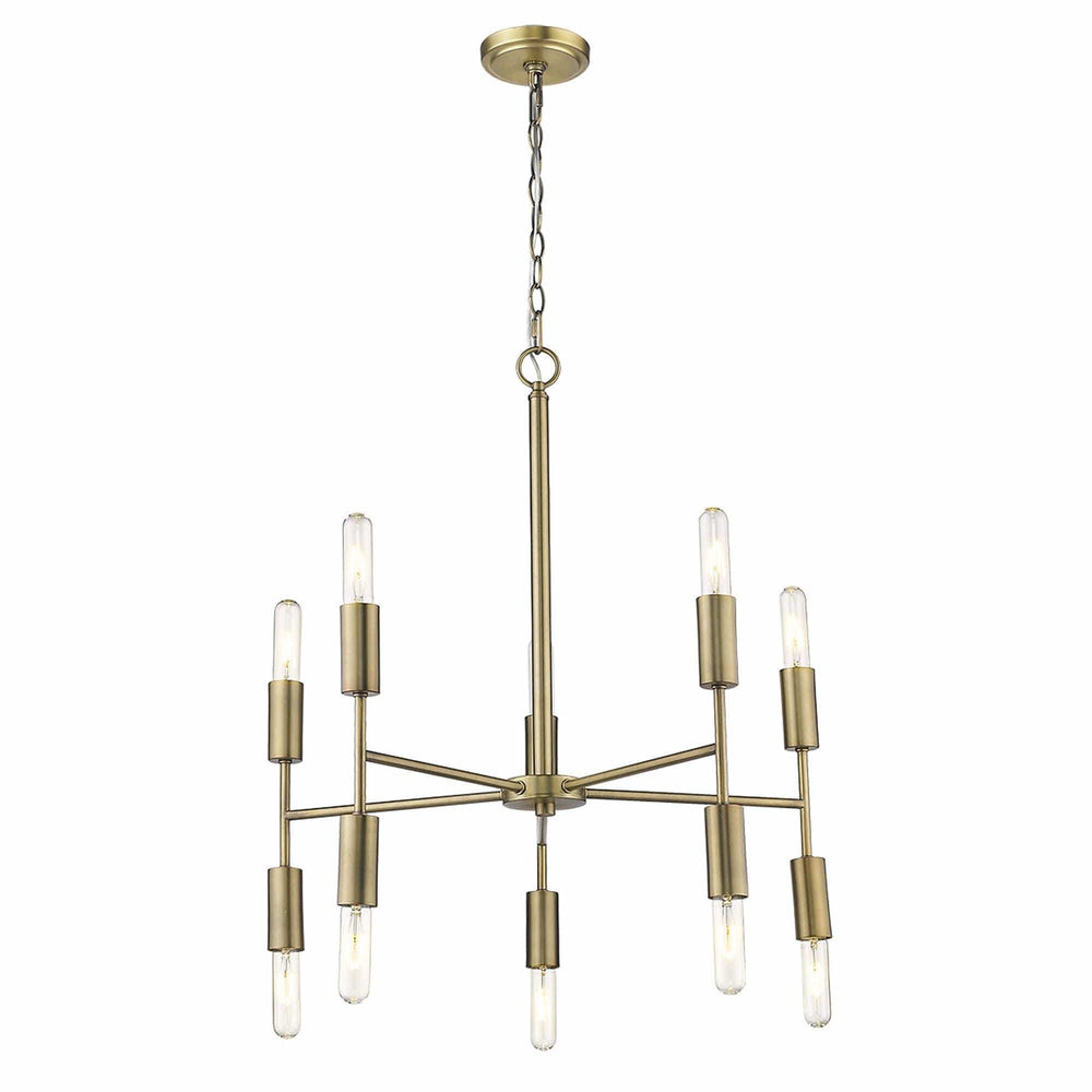 Brass Candle Style Ten Light Metal Dimmable Chandelier - Homeroots - Flyclothing LLC