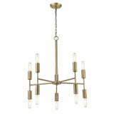Brass Candle Style Ten Light Metal Dimmable Chandelier - Homeroots