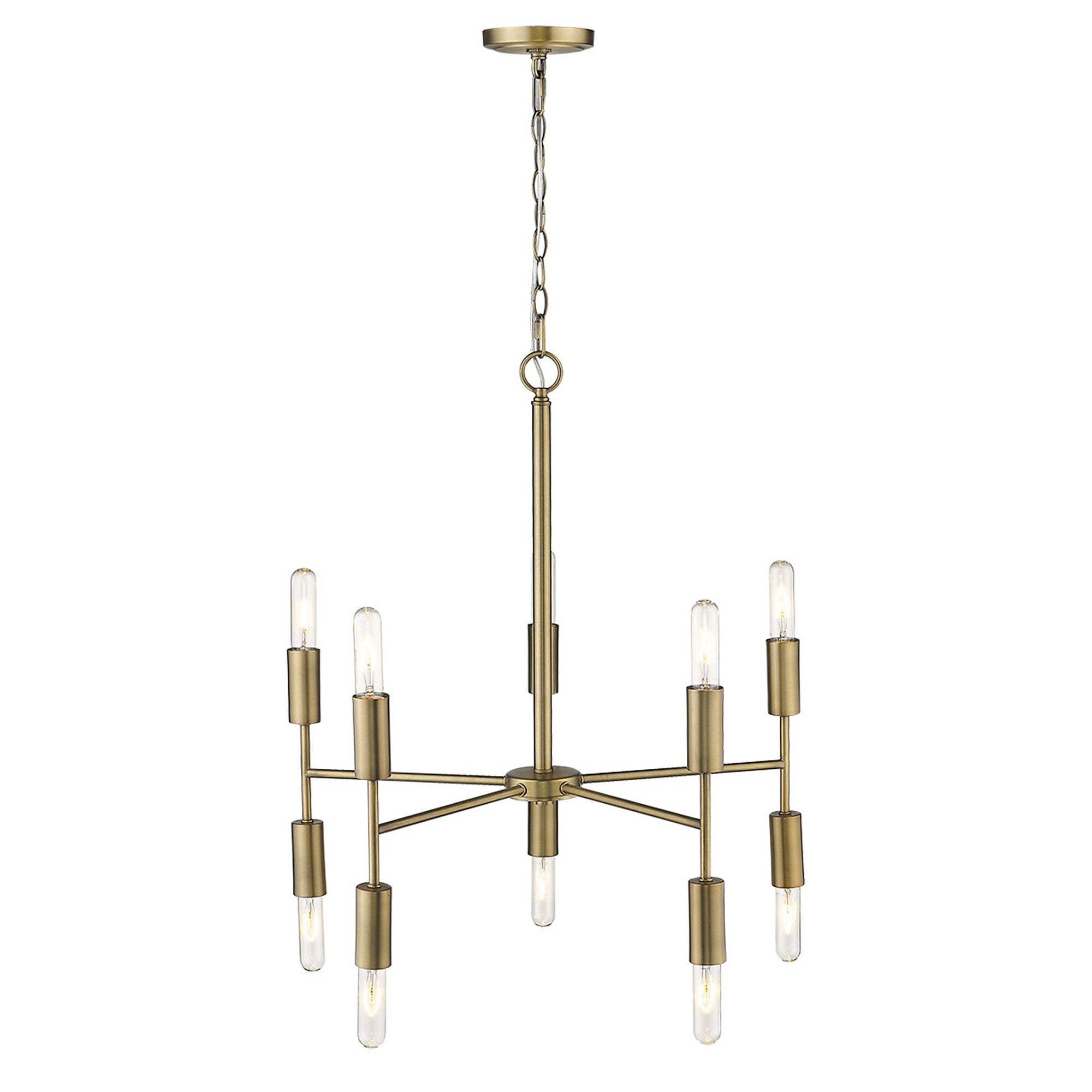 Brass Candle Style Ten Light Metal Dimmable Chandelier - Homeroots - Flyclothing LLC