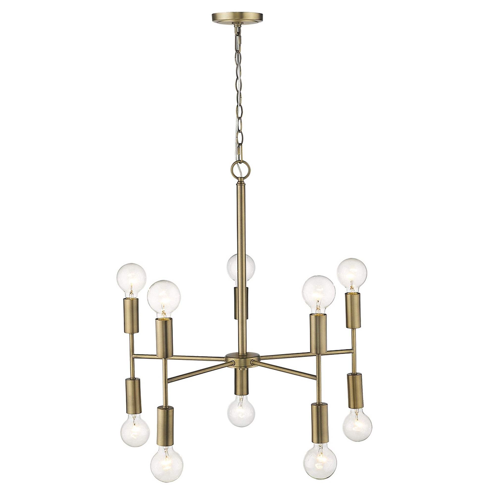 Brass Candle Style Ten Light Metal Dimmable Chandelier - Homeroots - Flyclothing LLC