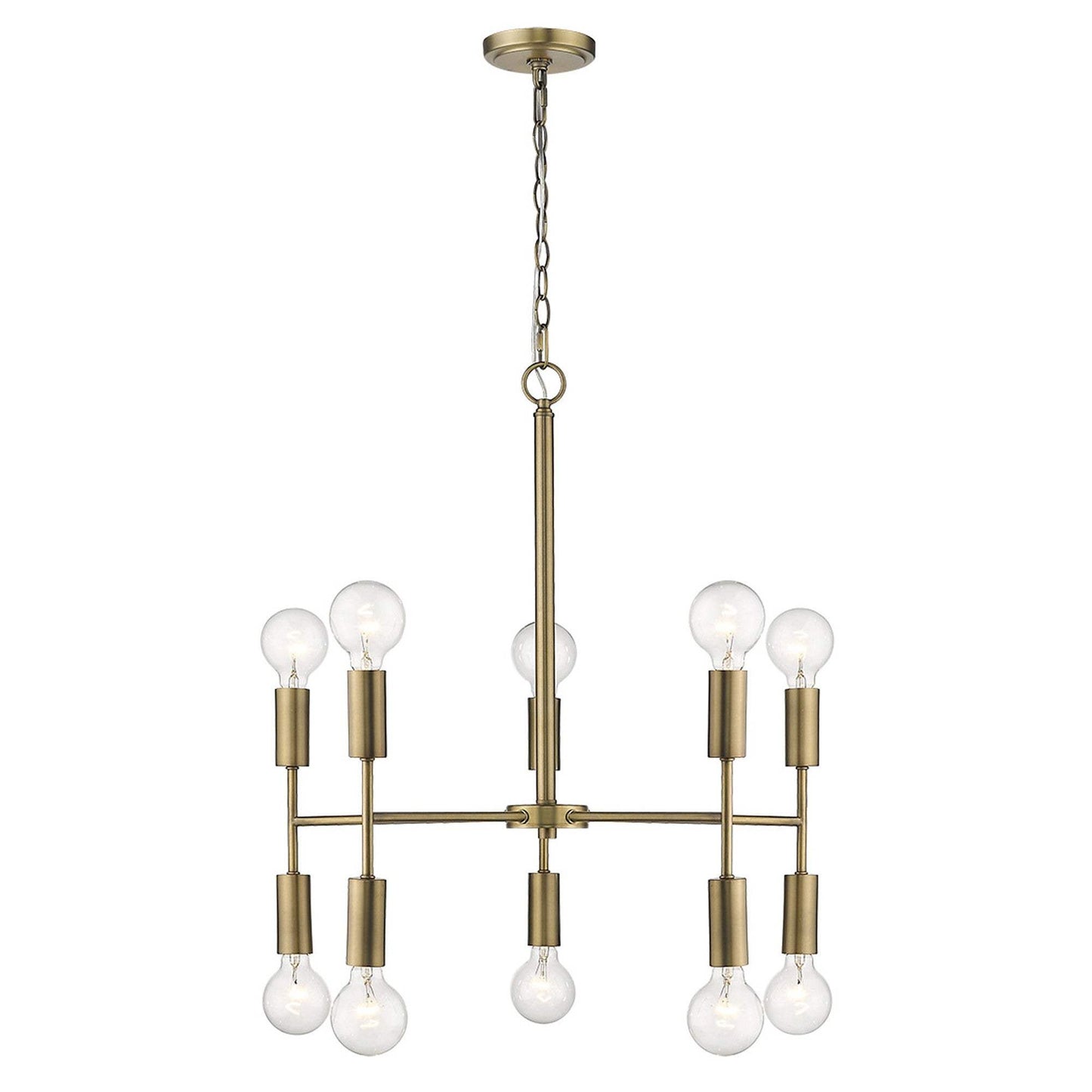 Brass Candle Style Ten Light Metal Dimmable Chandelier - Homeroots - Flyclothing LLC
