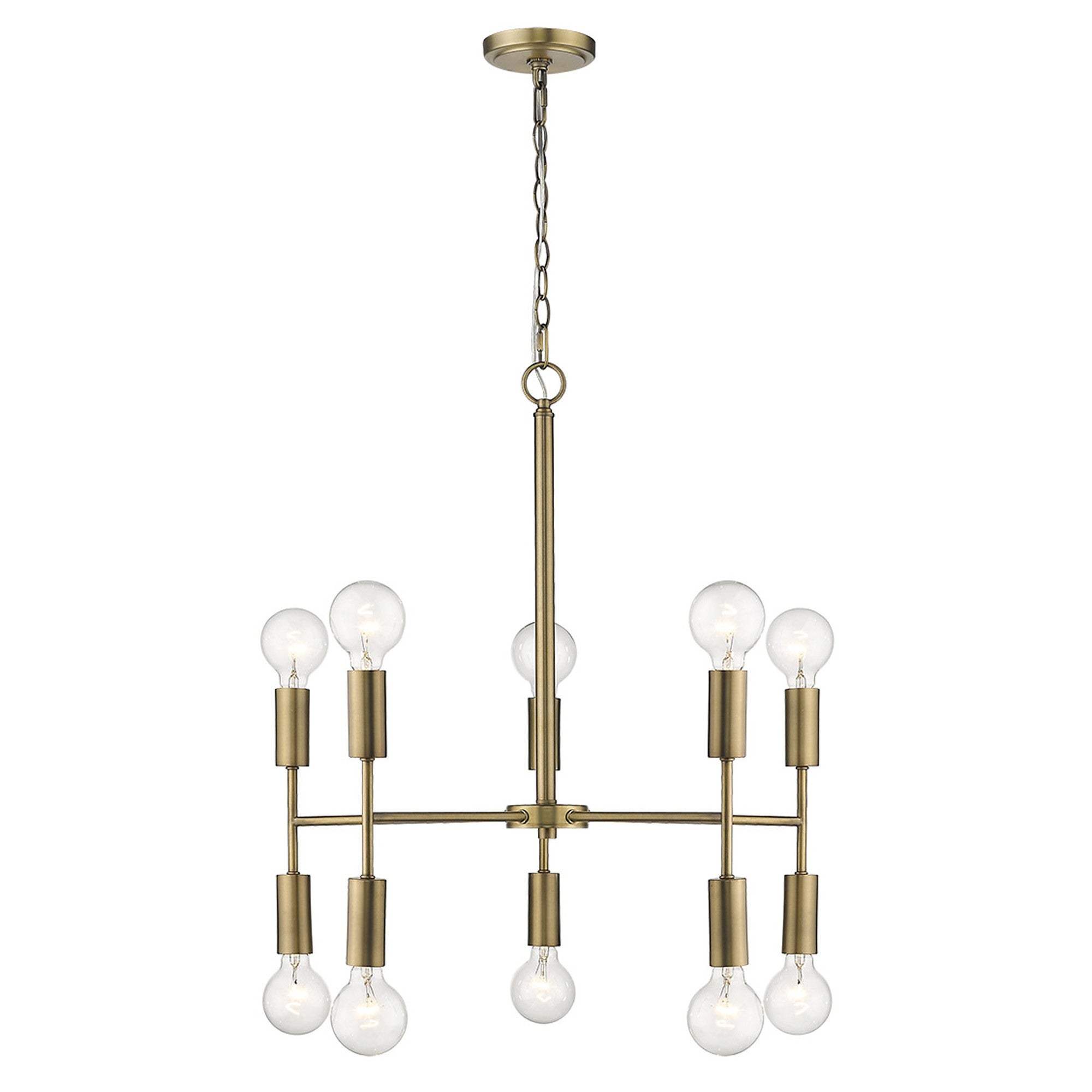 Brass Candle Style Ten Light Metal Dimmable Chandelier - Homeroots - Flyclothing LLC