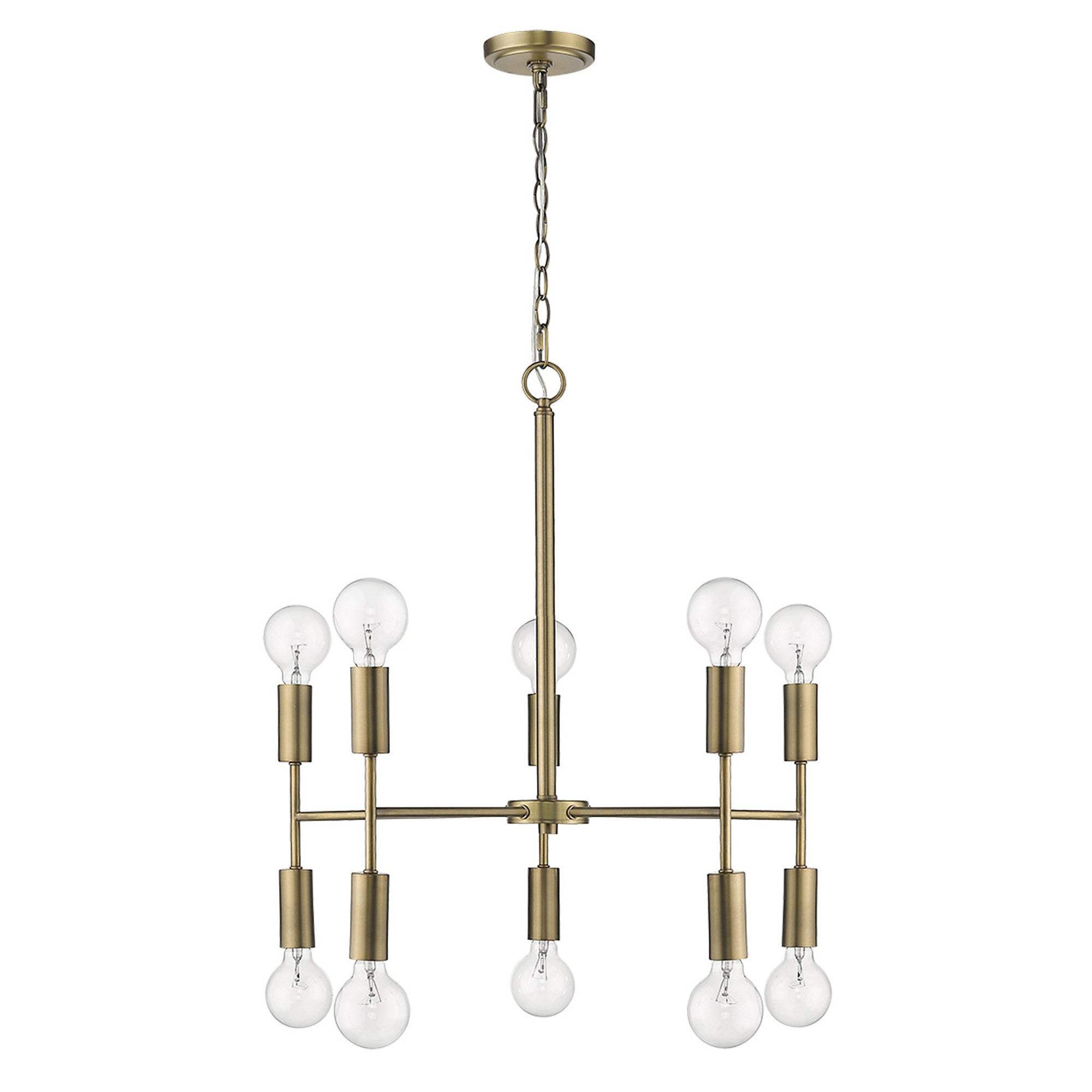 Brass Candle Style Ten Light Metal Dimmable Chandelier - Homeroots - Flyclothing LLC