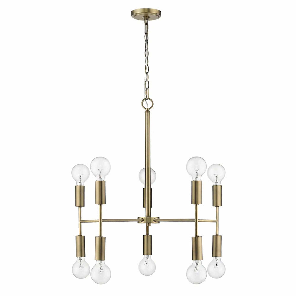 Brass Candle Style Ten Light Metal Dimmable Chandelier - Homeroots - Flyclothing LLC