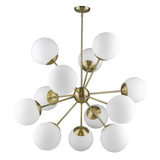 Brass Sputnik Twelve Light Frosted Metal Dimmable Chandelier With White Shades - Homeroots