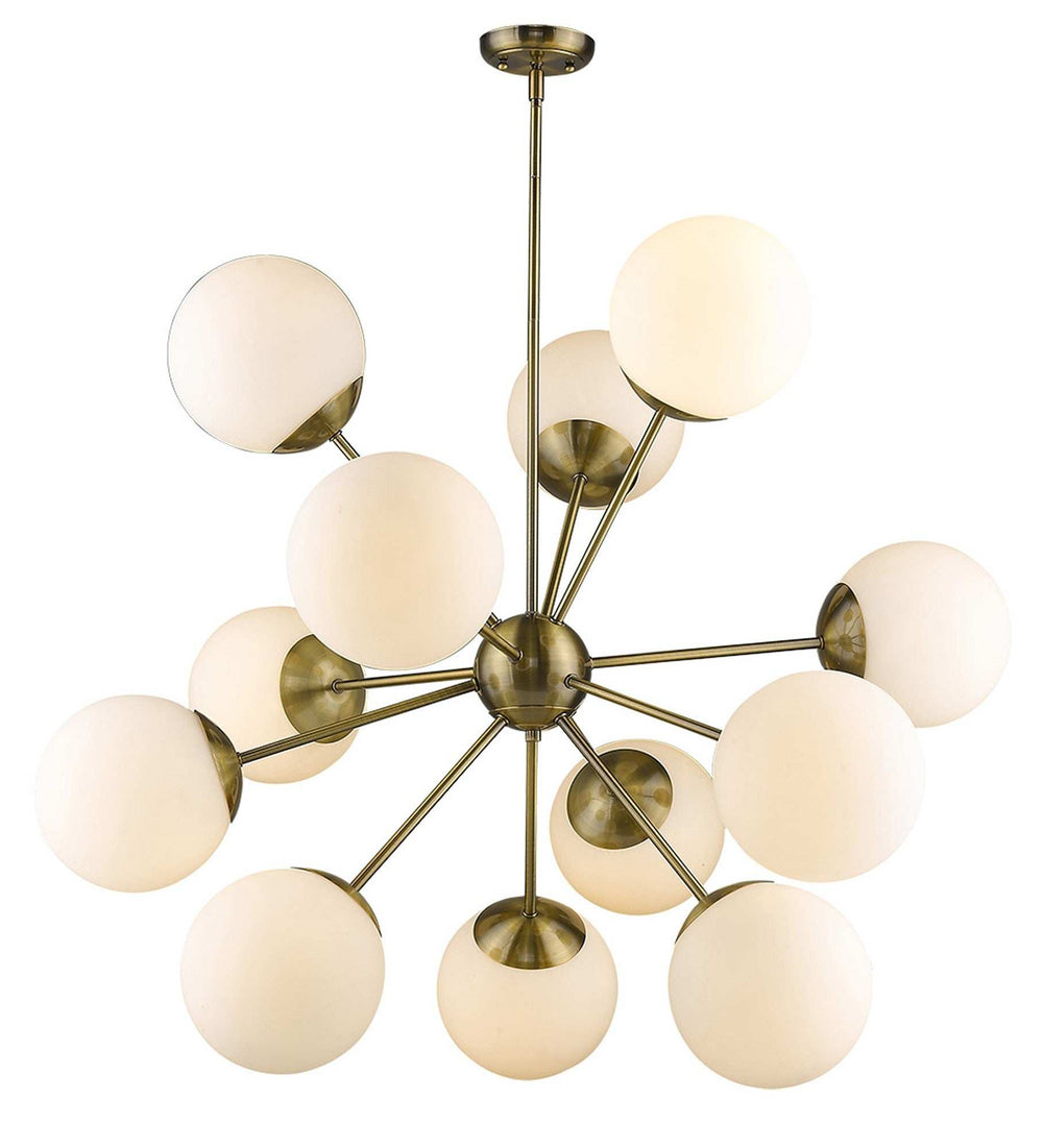 Brass Sputnik Twelve Light Frosted Metal Dimmable Chandelier With White Shades - Homeroots - Flyclothing LLC