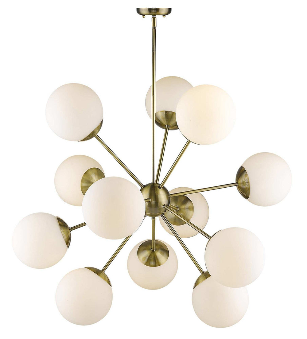 Brass Sputnik Twelve Light Frosted Metal Dimmable Chandelier With White Shades - Homeroots - Flyclothing LLC