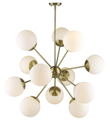 Brass Sputnik Twelve Light Frosted Metal Dimmable Chandelier With White Shades