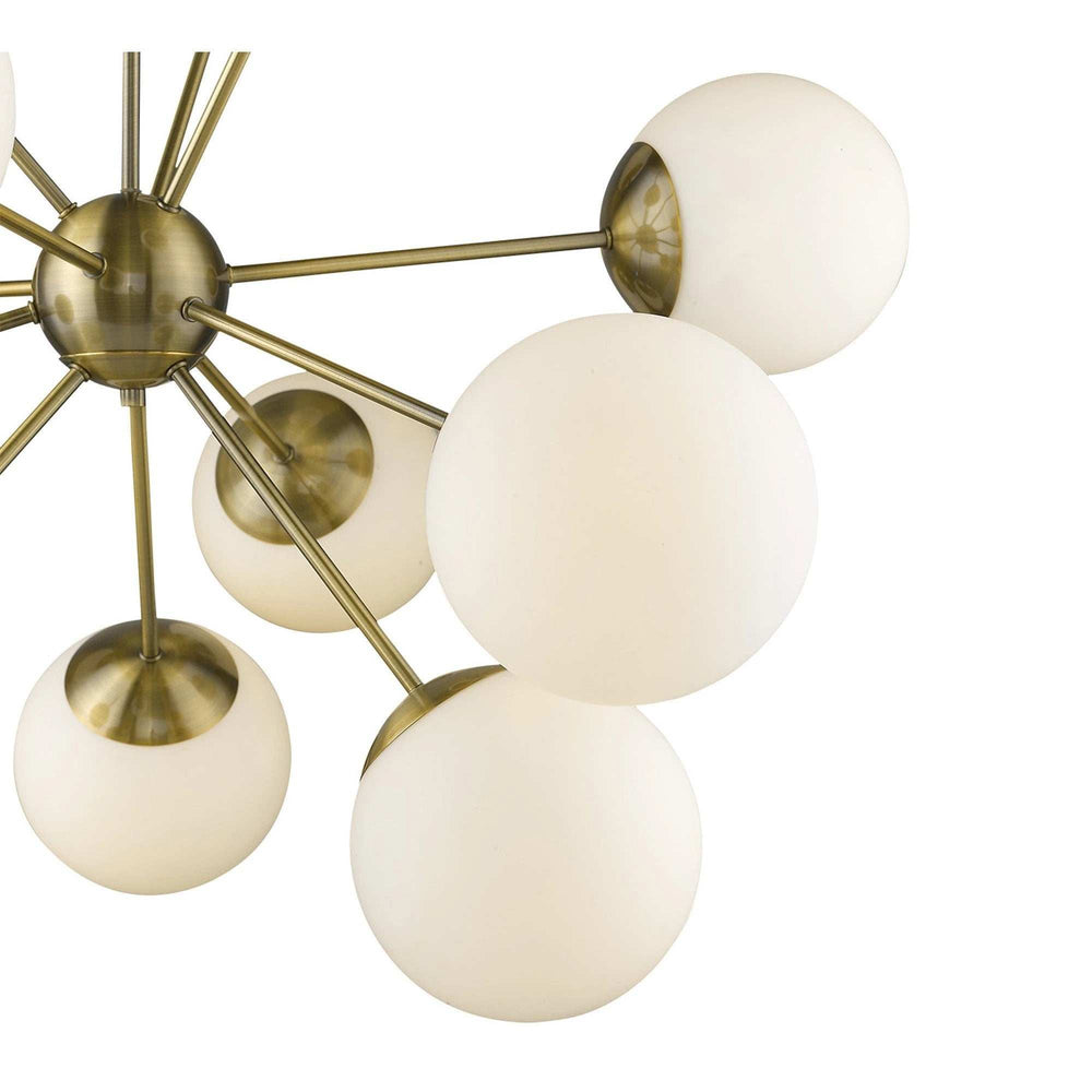 Brass Sputnik Twelve Light Frosted Metal Dimmable Chandelier With White Shades - Homeroots - Flyclothing LLC