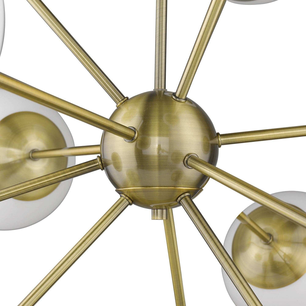 Brass Sputnik Twelve Light Frosted Metal Dimmable Chandelier With White Shades - Homeroots - Flyclothing LLC
