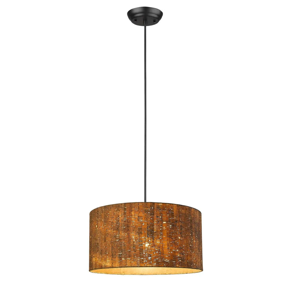 Matte Black Cork Shade Modern One Light Hanging Pendent Lamp - Homeroots - Flyclothing LLC