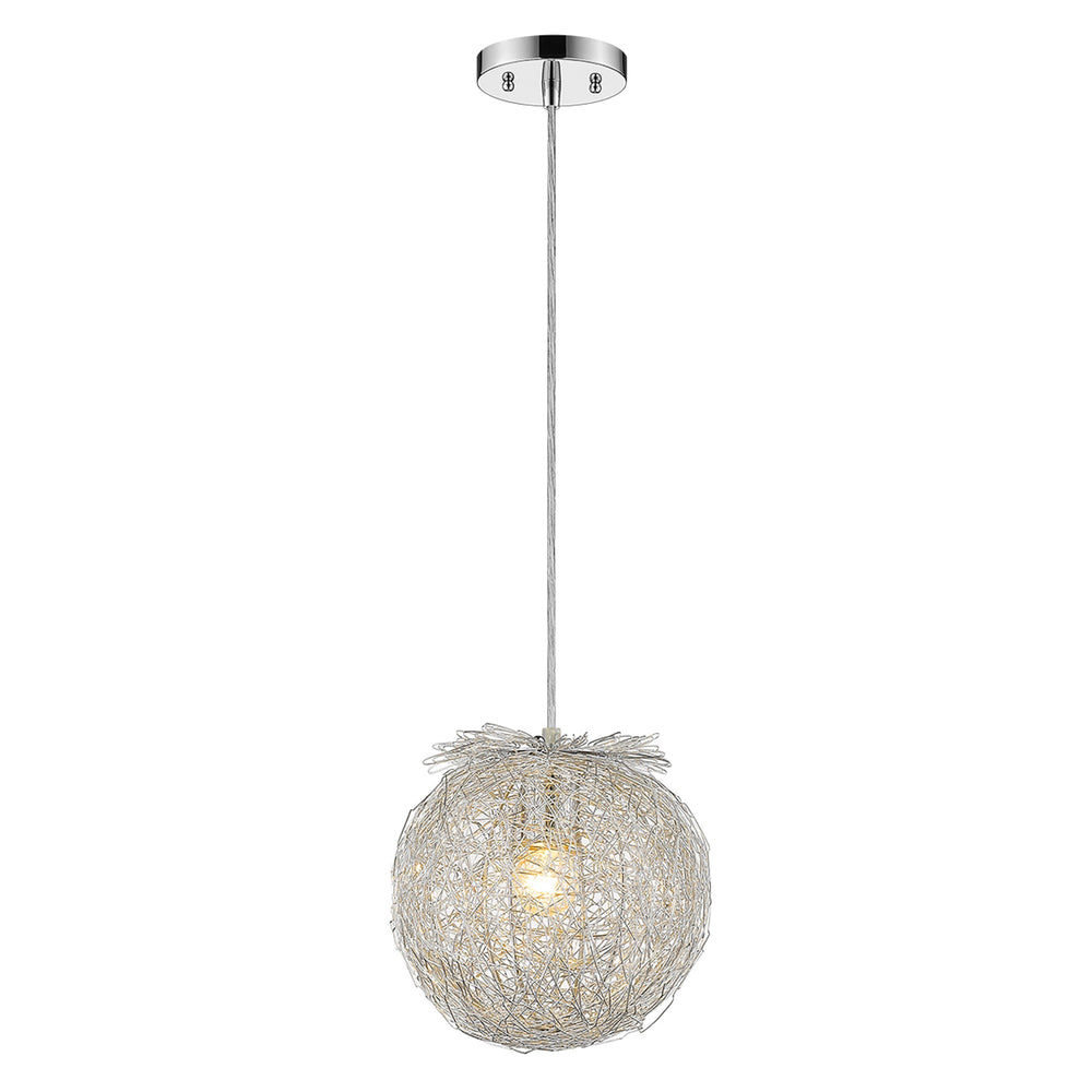 Distratto 1-Light Polished Chrome Pendant Enmeshed Aluminum Wire Shade (12") - Homeroots