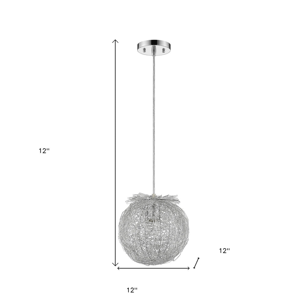 Distratto 1-Light Polished Chrome Pendant Enmeshed Aluminum Wire Shade (12") - Homeroots