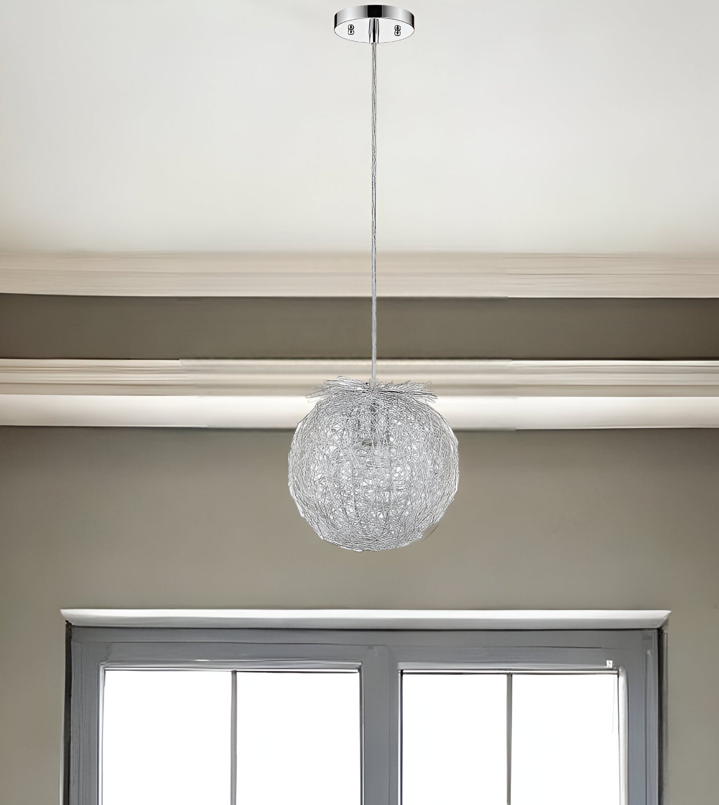 Distratto 1-Light Polished Chrome Pendant Enmeshed Aluminum Wire Shade (12") - Homeroots - Flyclothing LLC