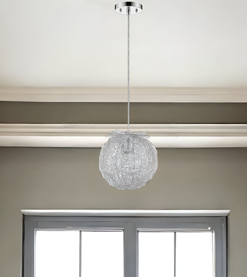 Distratto 1-Light Polished Chrome Pendant Enmeshed Aluminum Wire Shade (12") - Homeroots