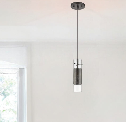 Glass and Bronze Mesh Shade Hanging Light - Homeroots