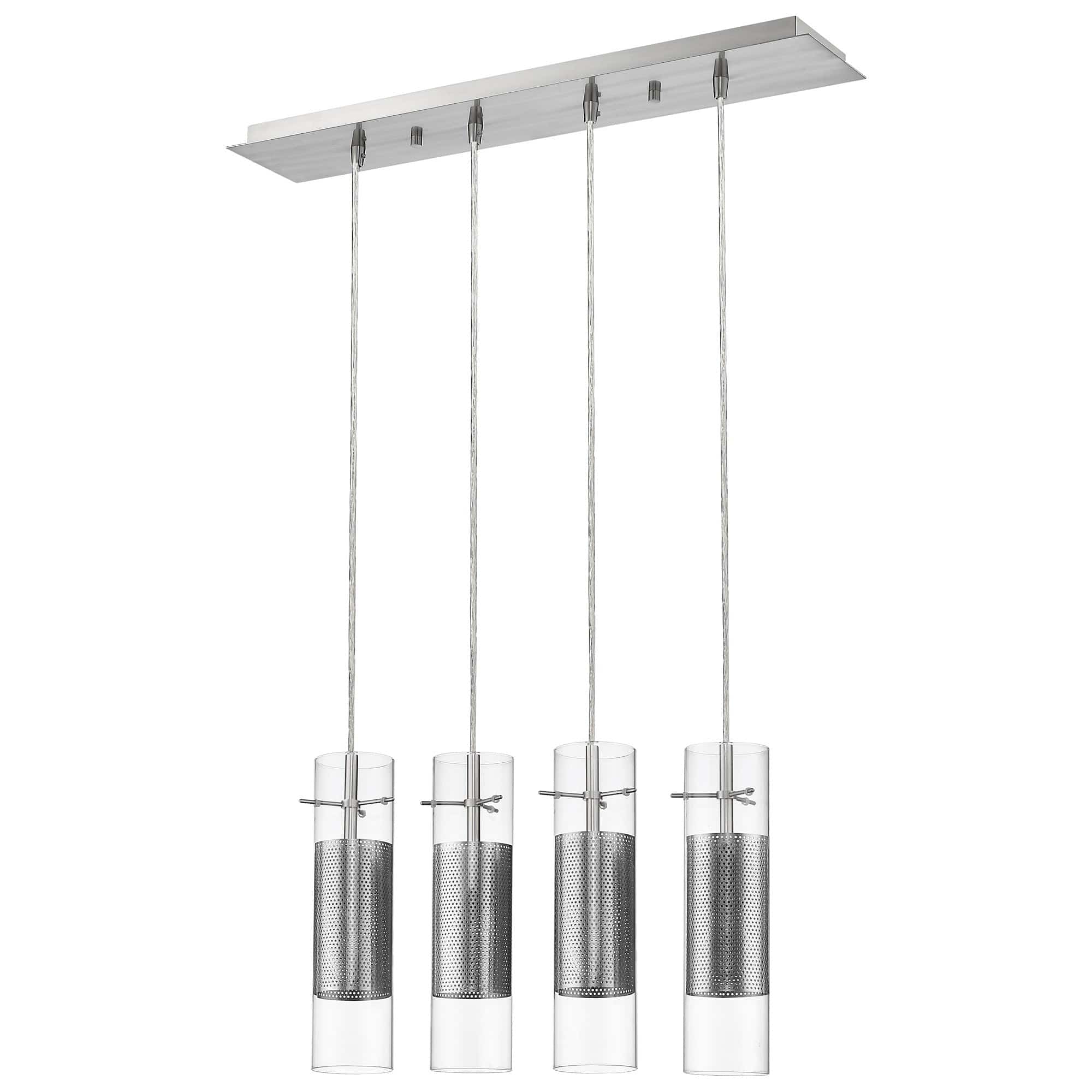 Scope 4-Light Brushed Nickel Pendant Double Glass and Mesh Shades - Homeroots