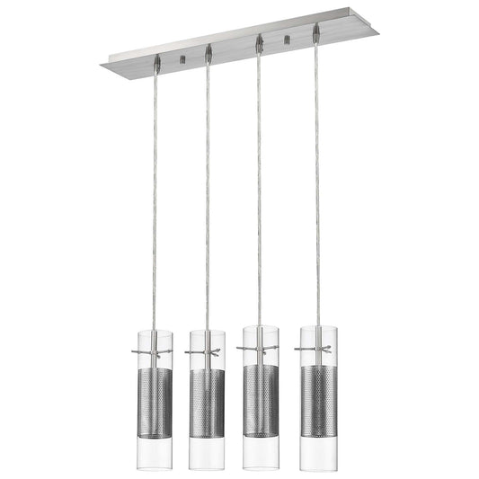 Scope 4-Light Brushed Nickel Pendant Double Glass and Mesh Shades - Homeroots