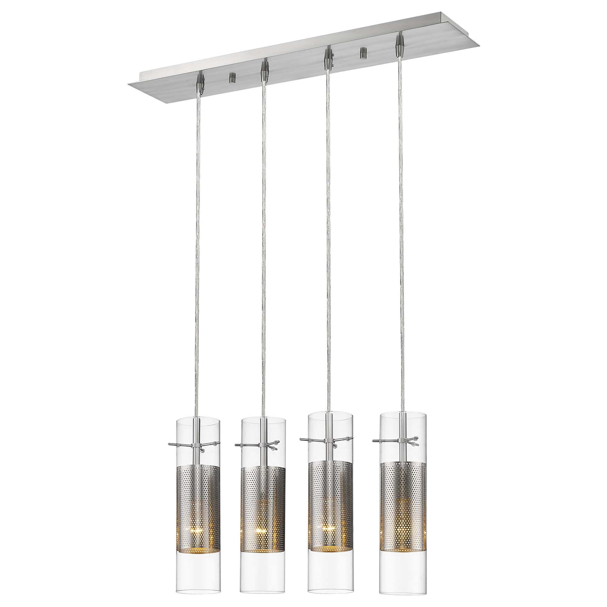 Scope 4-Light Brushed Nickel Pendant Double Glass and Mesh Shades - Homeroots