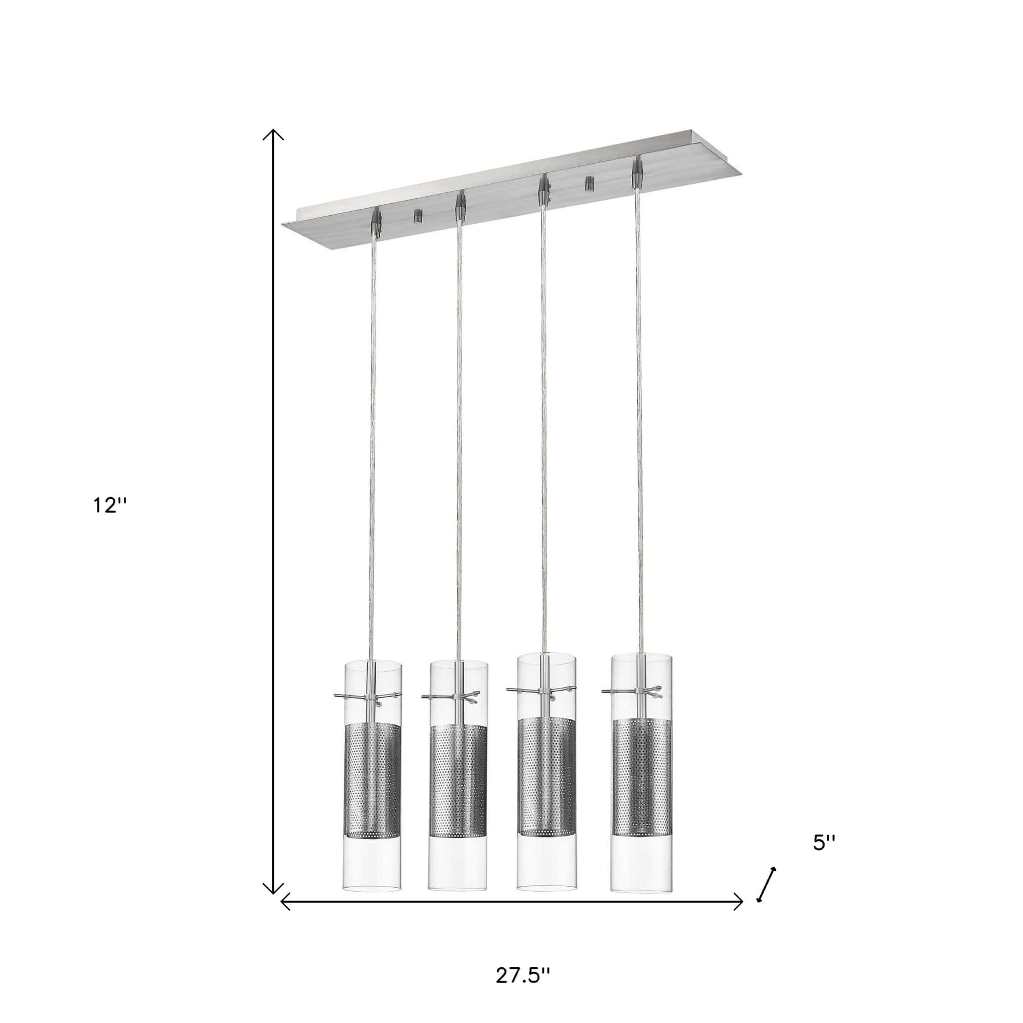 Scope 4-Light Brushed Nickel Pendant Double Glass and Mesh Shades - Homeroots