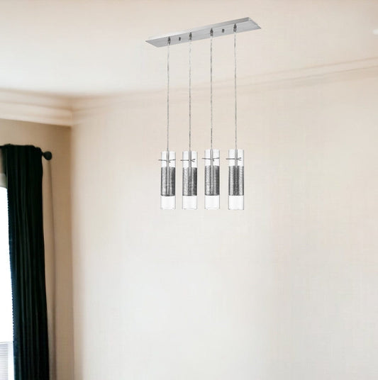 Scope 4-Light Brushed Nickel Pendant Double Glass and Mesh Shades - Homeroots