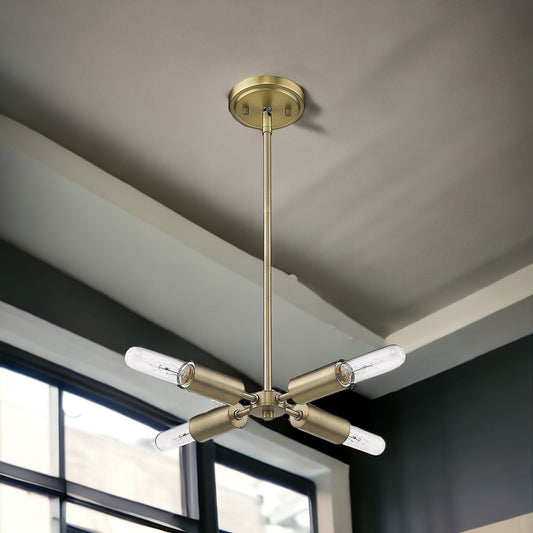 Gold Four Light Metal Dimmable Chandelier - Homeroots