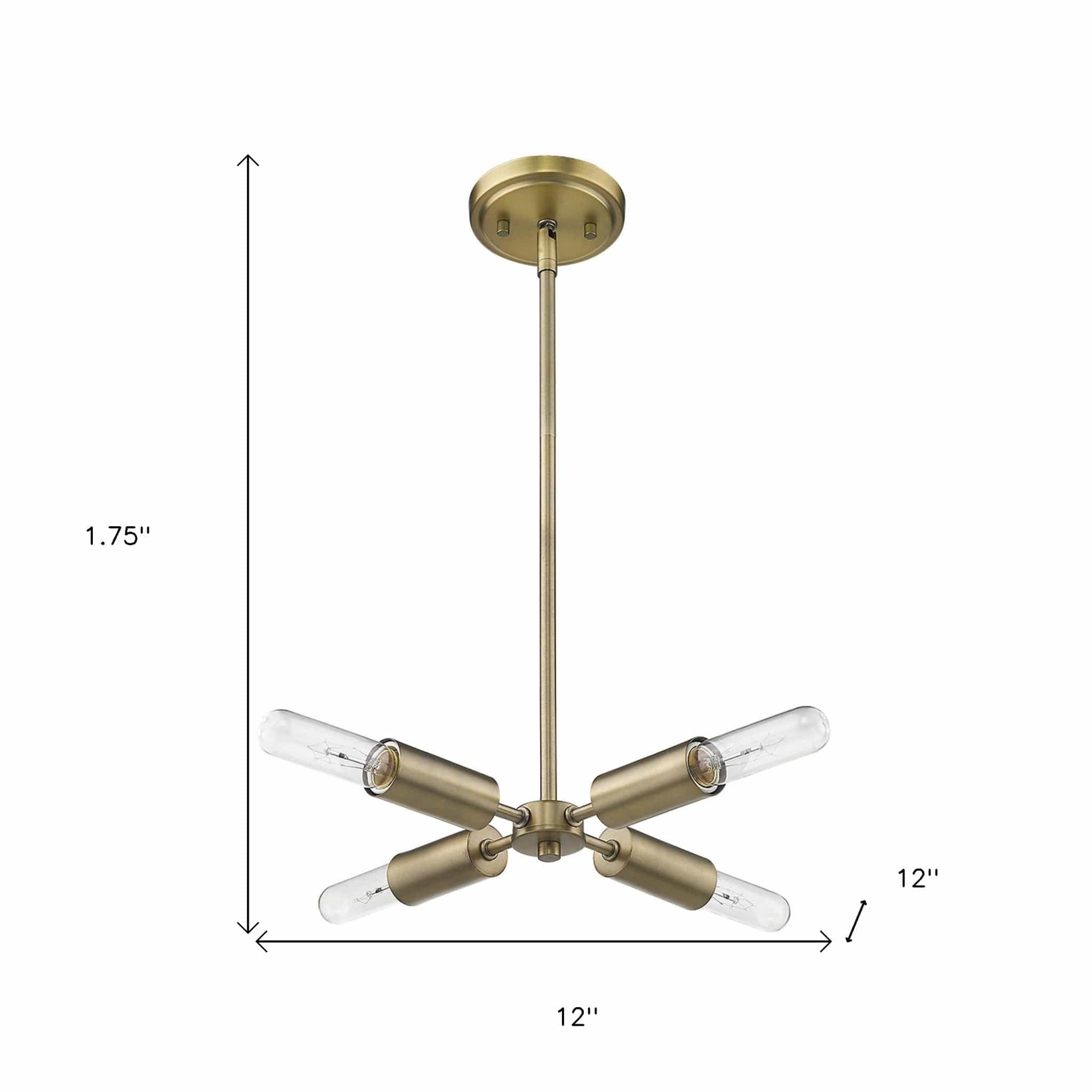 Gold Four Light Metal Dimmable Chandelier - Homeroots