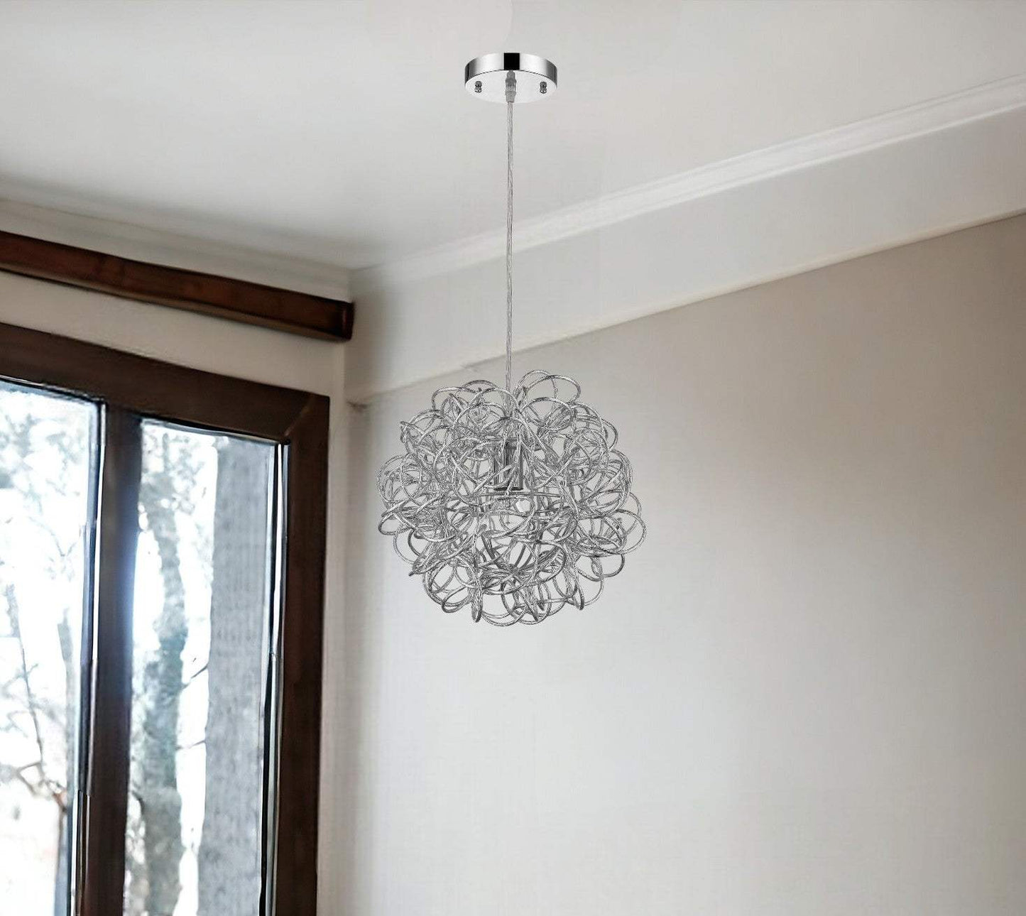 Mingle 1-Light Polished Chrome Pendant With Faceted Chrome Aluminum Wire Shade - Homeroots - Flyclothing LLC