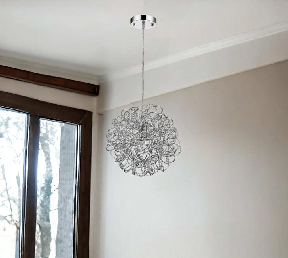 Mingle 1-Light Polished Chrome Pendant With Faceted Chrome Aluminum Wire Shade - Homeroots - Flyclothing LLC