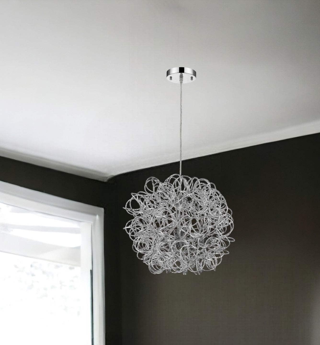 Mingle 3-Light Polished Chrome Pendant With Faceted Chrome Aluminum Wire Shade - Homeroots - Flyclothing LLC