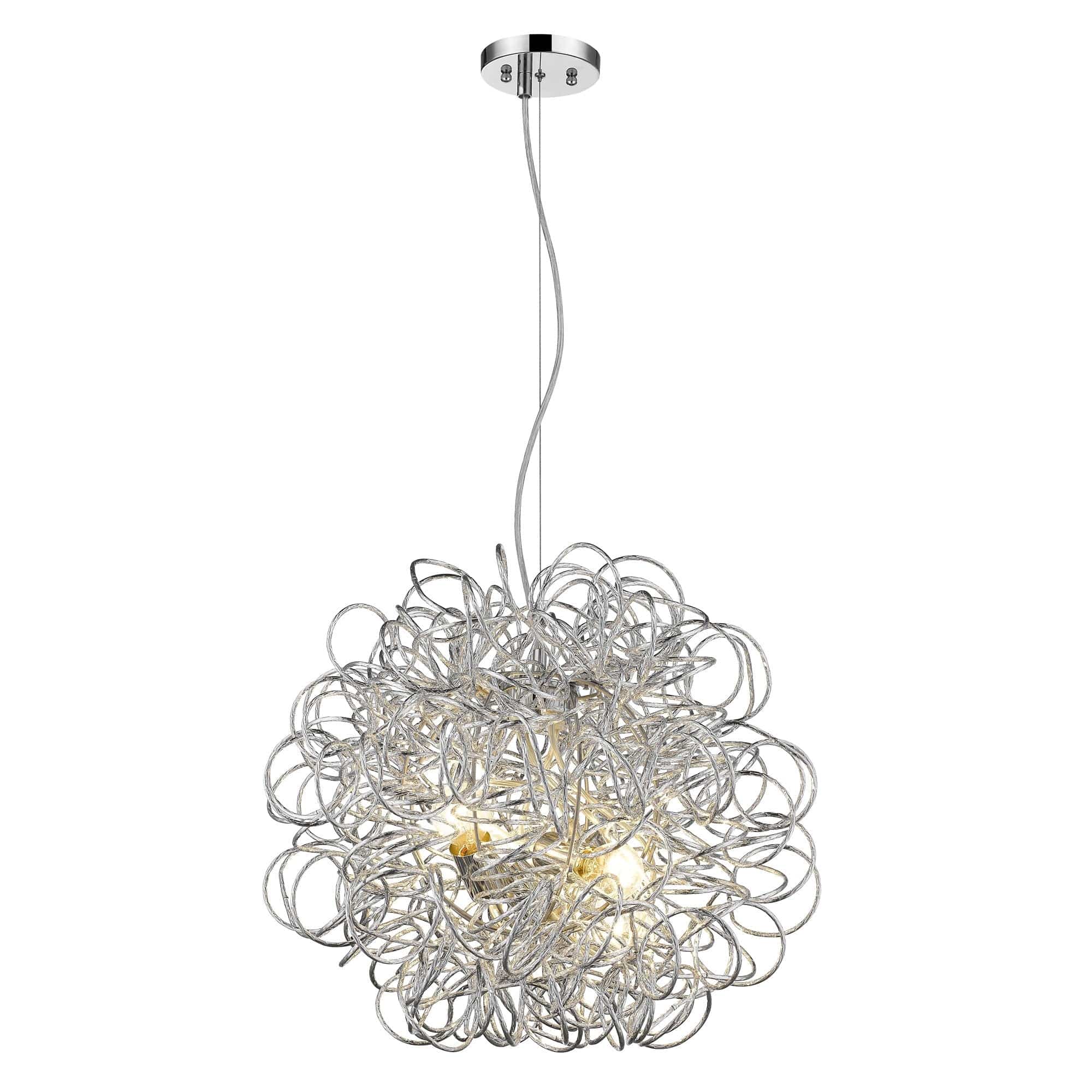 Mingle 4-Light Polished Chrome Pendant With Faceted Chrome Aluminum Wire Shade - Homeroots