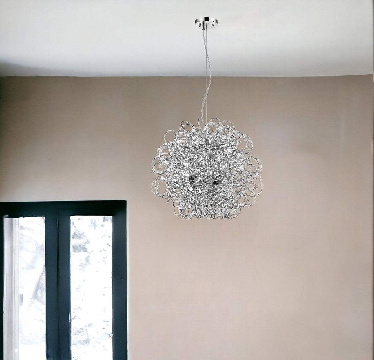 Mingle 4-Light Polished Chrome Pendant With Faceted Chrome Aluminum Wire Shade - Homeroots - Flyclothing LLC