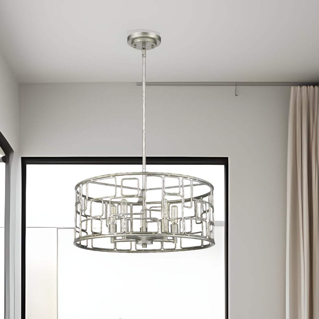 Amoret 5-Light Antique Silver Convertible Pendant - Homeroots - Flyclothing LLC