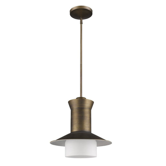 Greta 1-Light Raw Brass Pendant With Gloss White Interior And Etched Glass Shade - Homeroots