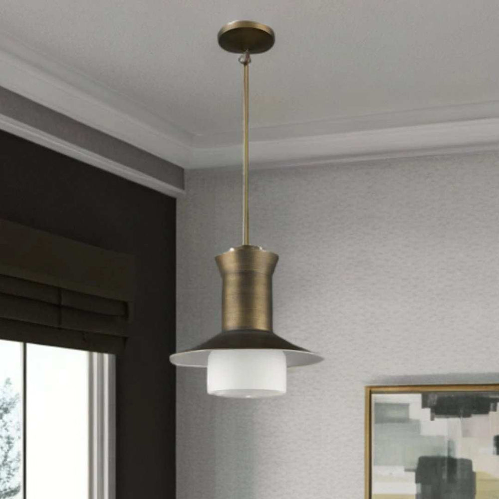 Greta 1-Light Raw Brass Pendant With Gloss White Interior And Etched Glass Shade - Homeroots - Flyclothing LLC