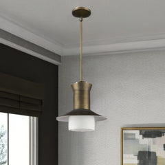 Greta 1-Light Raw Brass Pendant With Gloss White Interior And Etched Glass Shade - Homeroots