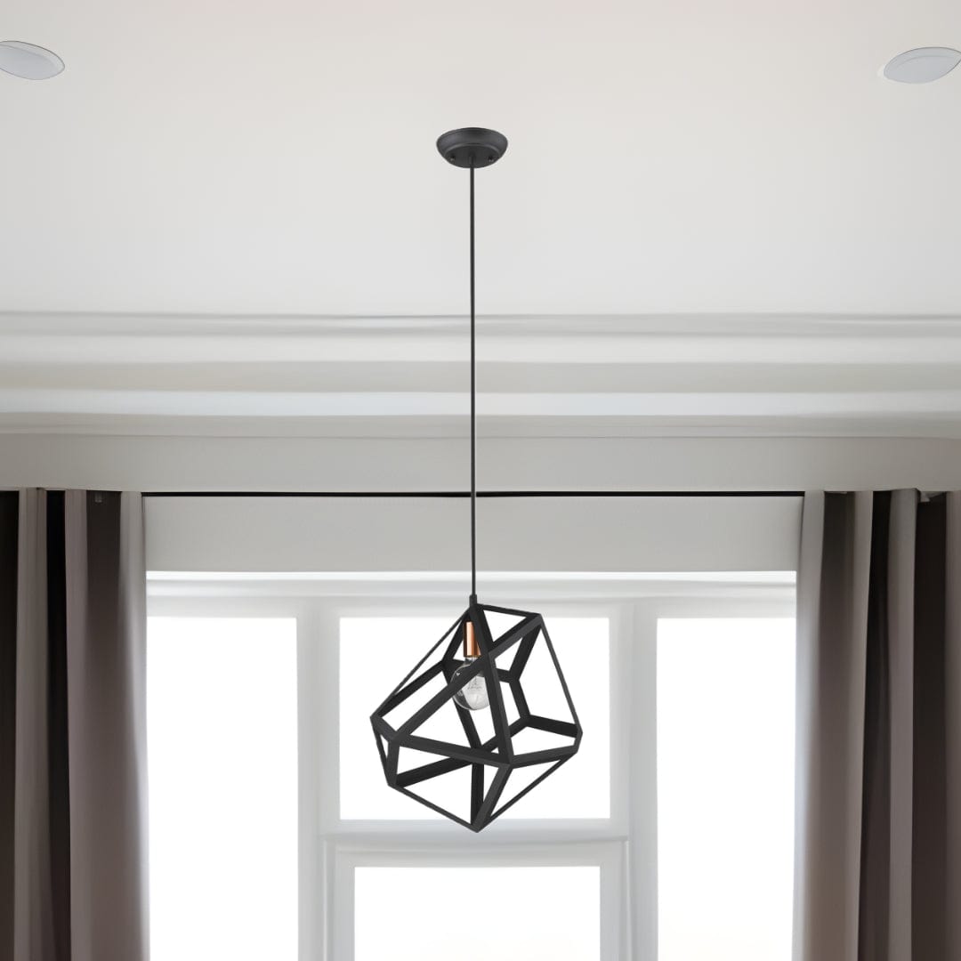 Hedron 1-Light Matte Black Pendant - Homeroots