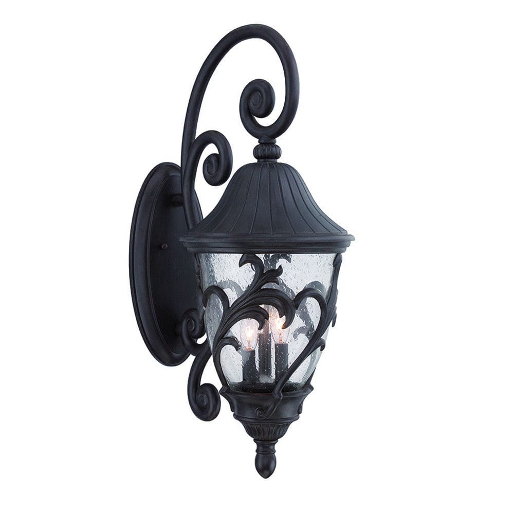 Three Light Matte Black Leaf Detail Wall Light - Homeroots
