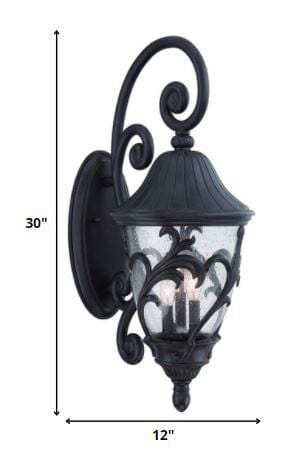 Three Light Matte Black Leaf Detail Wall Light - Homeroots - Flyclothing LLC
