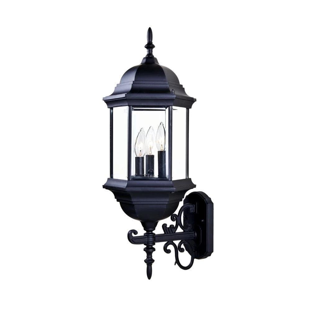 Three Light Matte Black Domed Glass Lantern Wall Light - Homeroots
