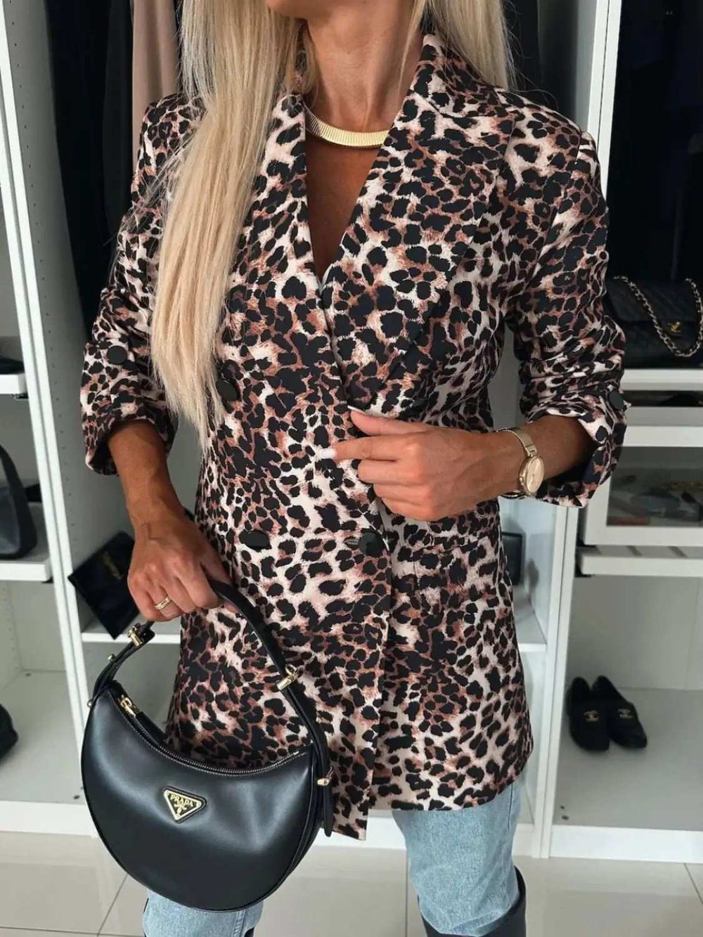 Animal Print Long Sleeve Blazer - Trendsi - Flyclothing LLC