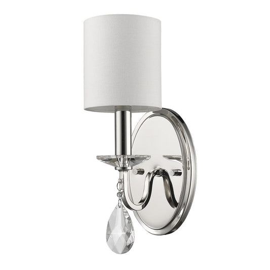 Silver Three Light Wall Sconce with White Fabric Shade - Homeroots