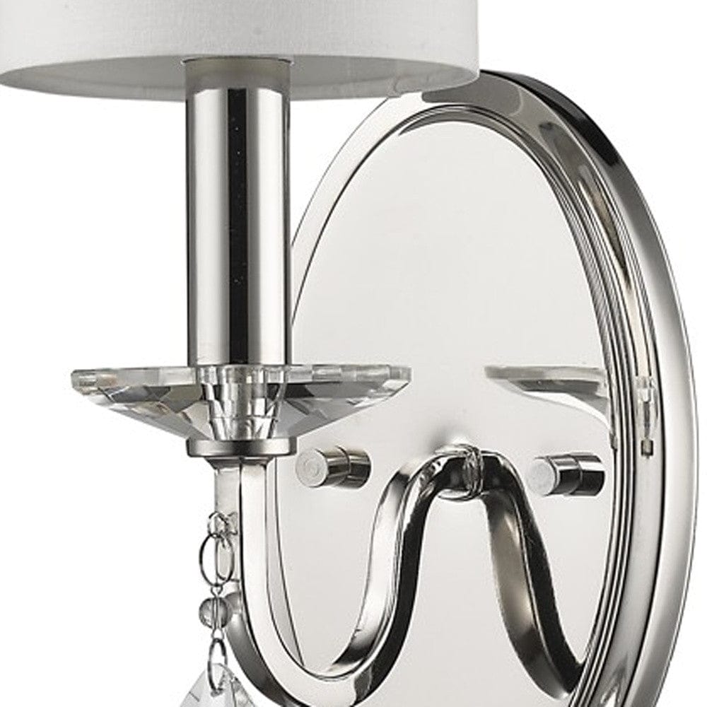 Silver Three Light Wall Sconce with White Fabric Shade - Homeroots