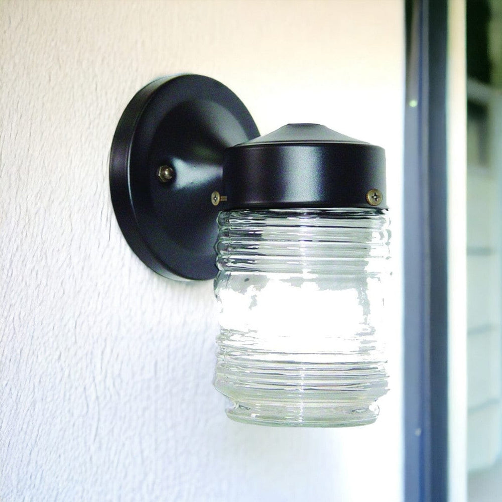 Black Standard Jelly Jar One Light Outdoor Wall Light - Homeroots