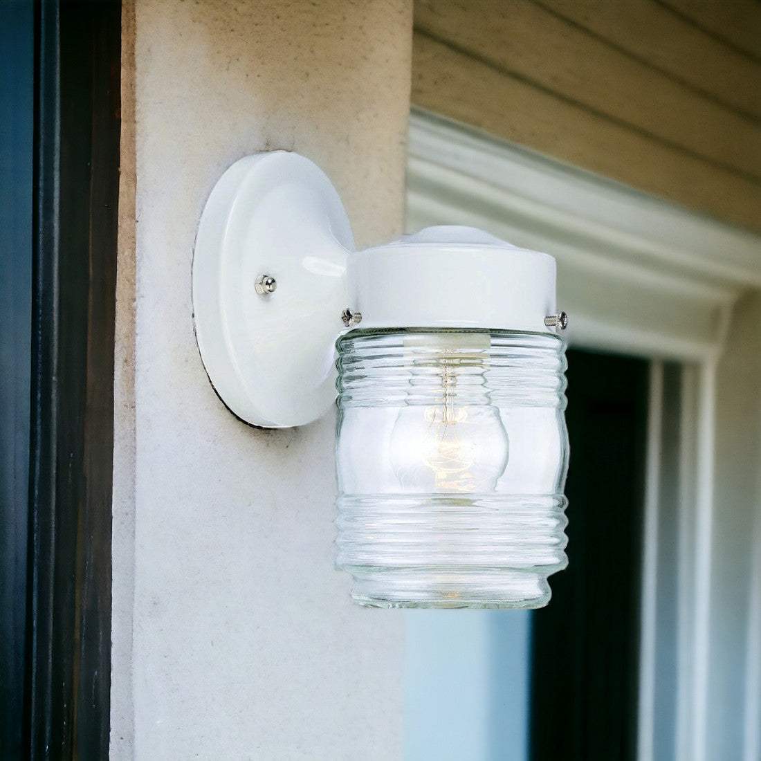 White Standard Jelly Jar One Light Outdoor Wall Light - Homeroots - Flyclothing LLC