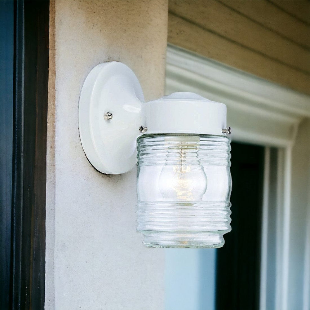 White Standard Jelly Jar One Light Outdoor Wall Light - Homeroots