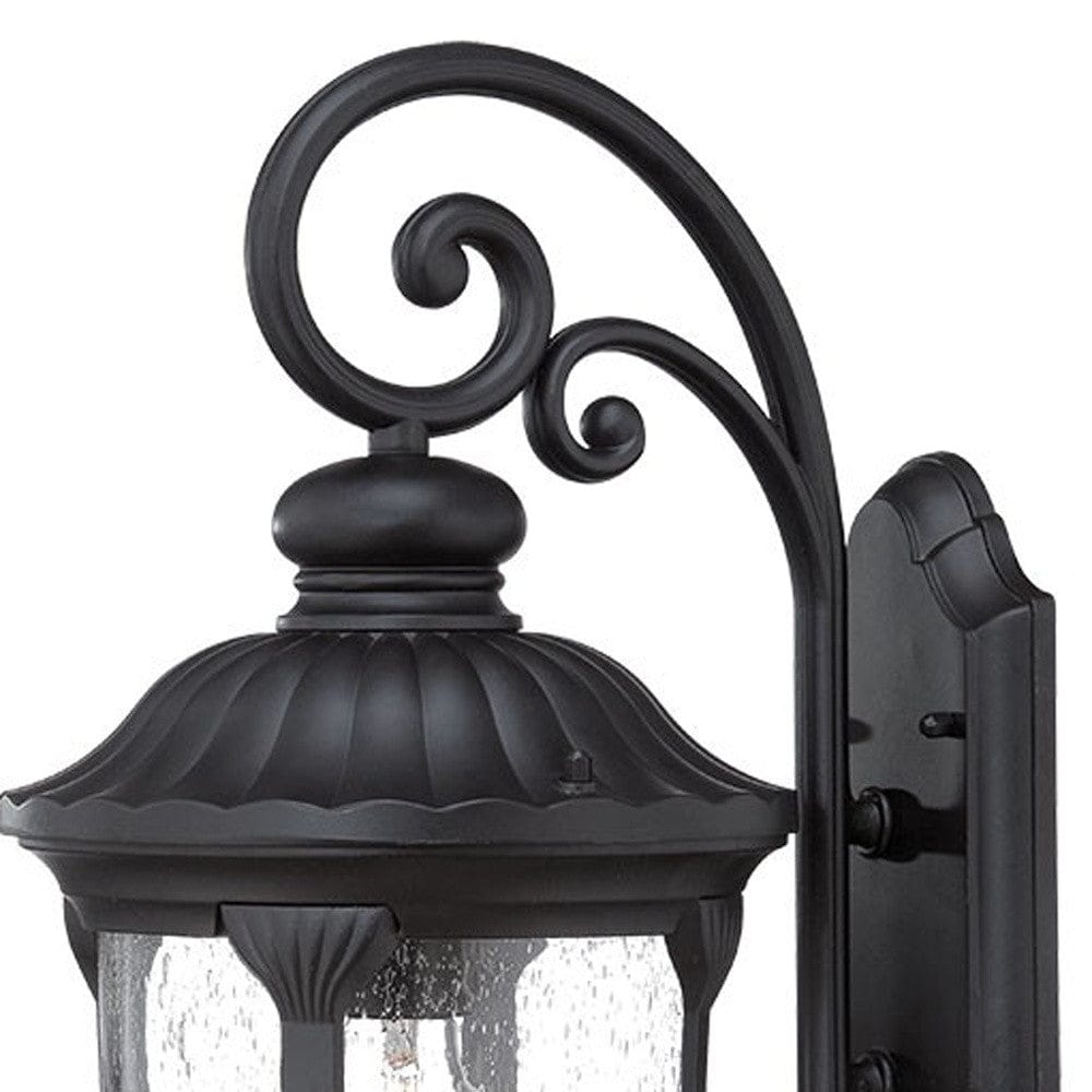 XL Matte Black Cast Aluminum Glass Lantern Wall Sconce - Homeroots - Flyclothing LLC