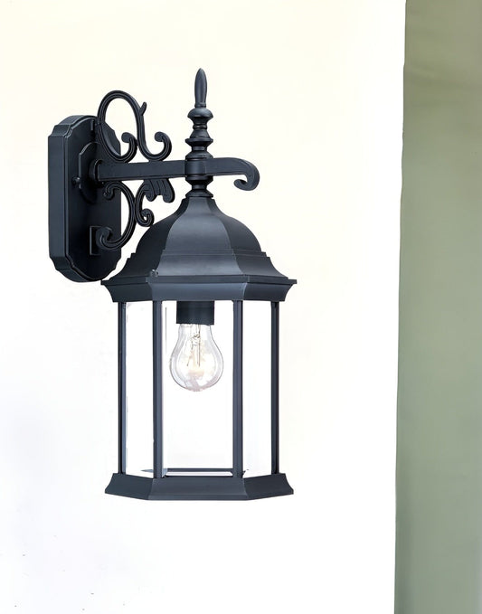 Narrow Matte Black Domed Hanging Glass Lantern Wall Light - Homeroots