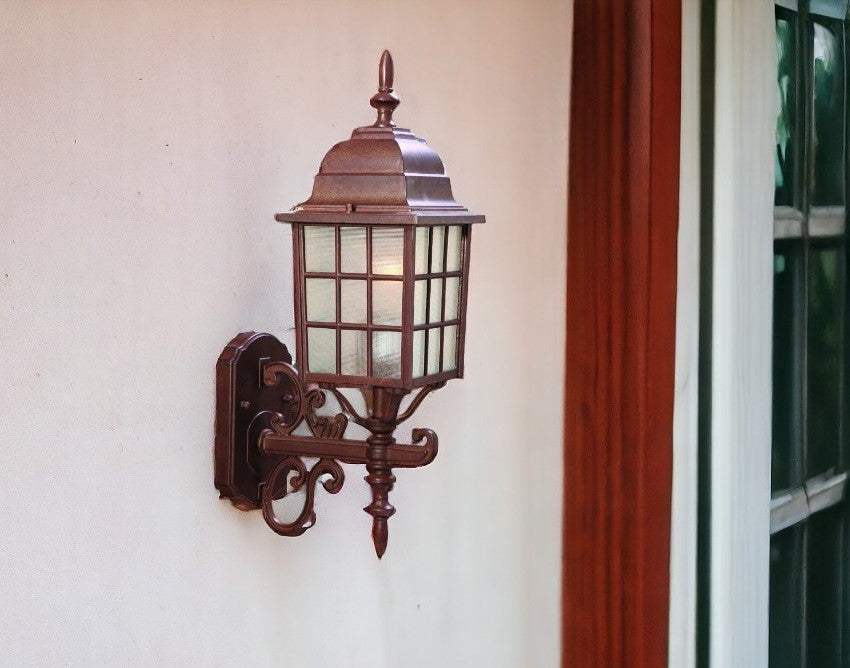Dark Brown Window Pane Lantern Wall Sconce - Homeroots - Flyclothing LLC