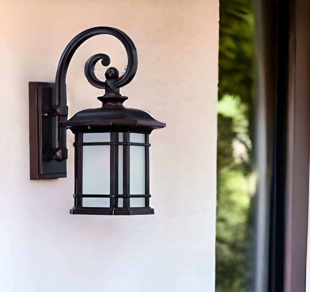 Antique Bronze Frosted Linen Glass Lantern Wall Light - Homeroots - Flyclothing LLC